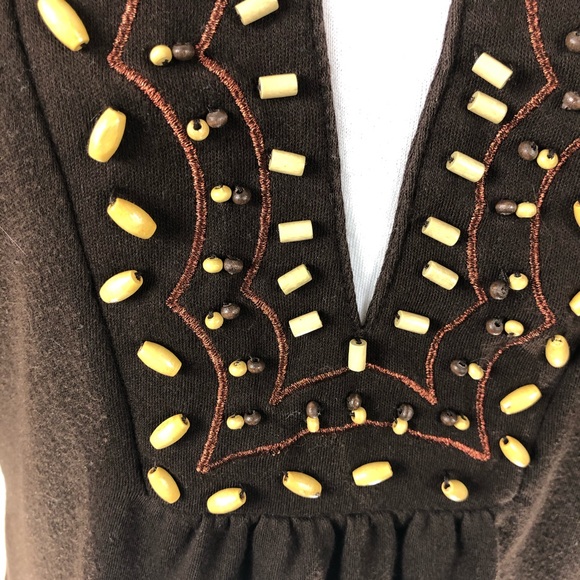 Christopher & Banks Top pullover Embroidered wooden bead work Washable Sleeves S - Picture 4 of 8